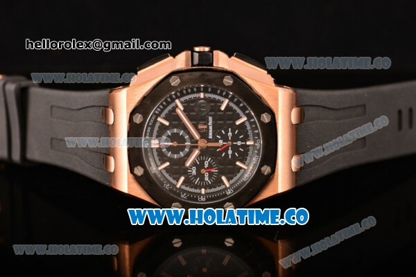 Audemars Piguet Royal Oak Offshore Chrono Clone AP Calibre 3126 Automatic Rose Gold Case with Black Dial PVD Bezel and White Stick Markers (EF) - Click Image to Close